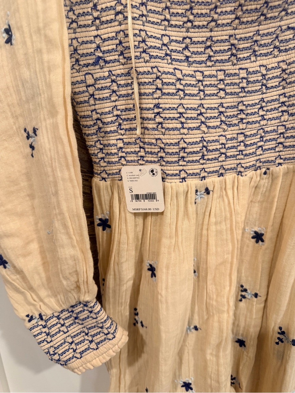 Free People Cream Maxi Jumpsuit with Navy Embroidery - Stunning 🤩 - Picture 3 of 4